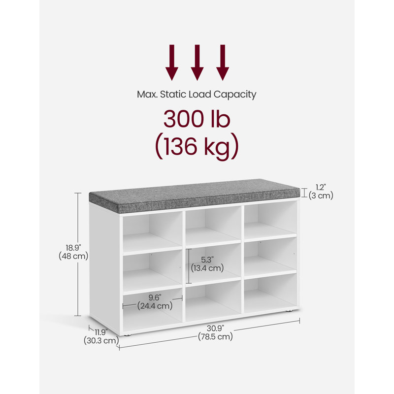 Upholstered Storage Bench, White/Grey, 48cm H x 79cm W x 30cm D
