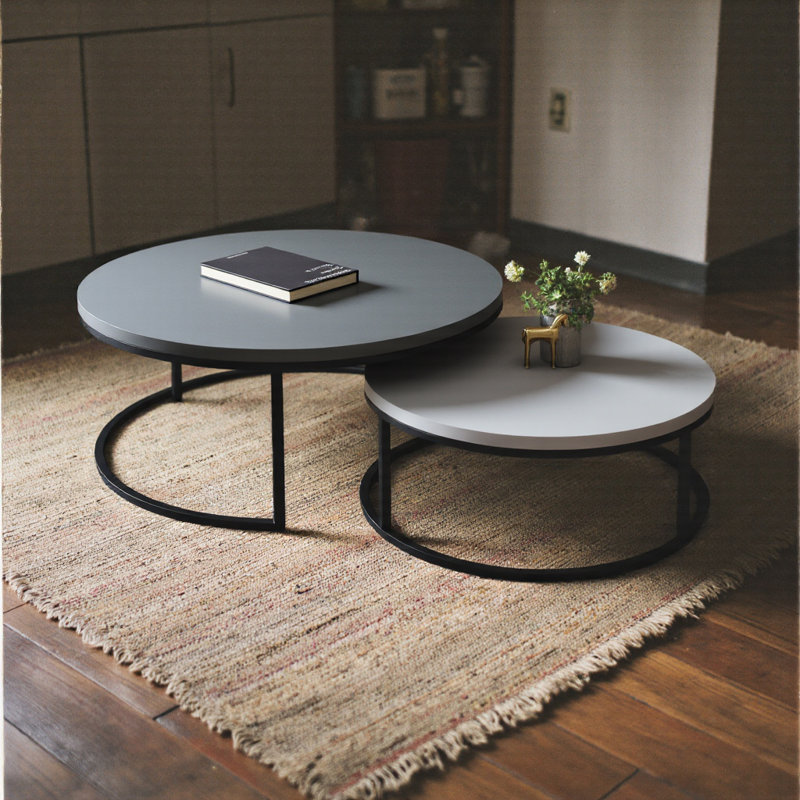 Ensemble de 2 tables basses gigognes rondes modernes, tables d'appoint peu encombrantes pour le salon, Gris