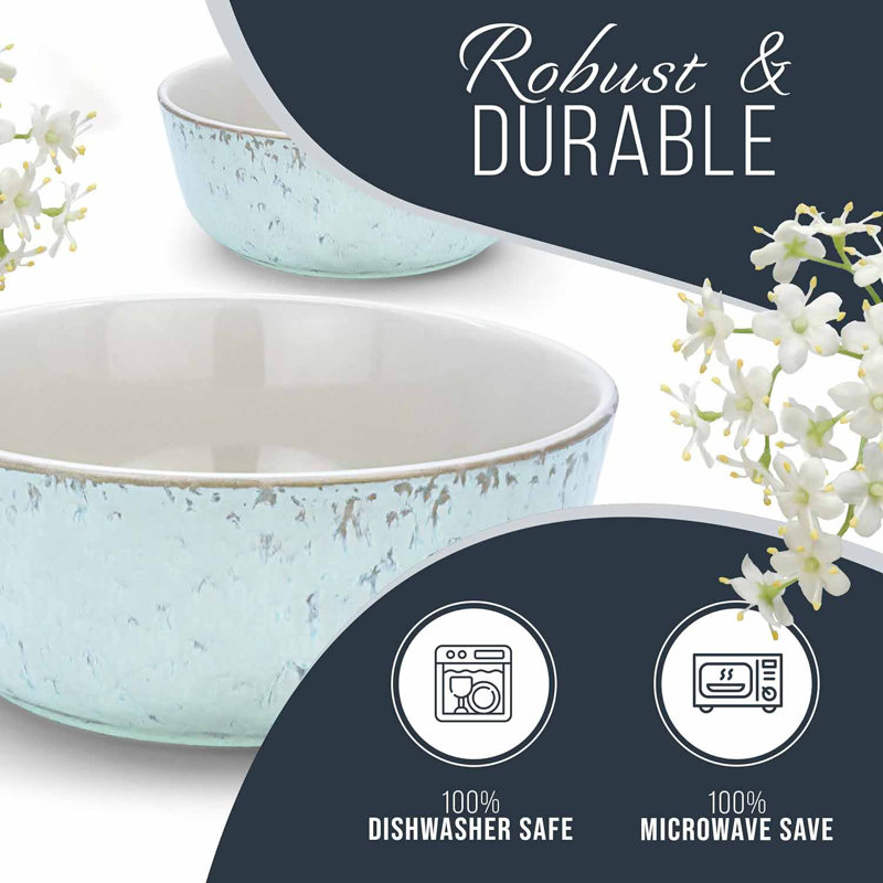Beige and Light Blue Ceramic 12-Piece Dinnerware Set for 4