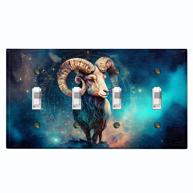 Couvercle de plaque d'interrupteur en métal; Bascule à 4 bandes US Standard - Zodiac Aries Ram, # 4 Quad bascule