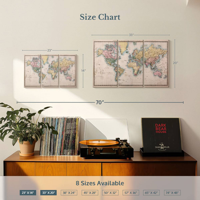 Aliaz Mercator Projection World Map, 20" H x 33" W