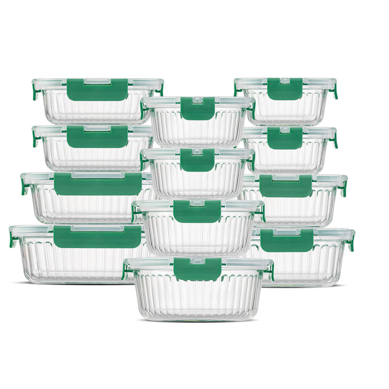 JoyJolt 24-Piece Green Fluted Glass Food Storage Container Set