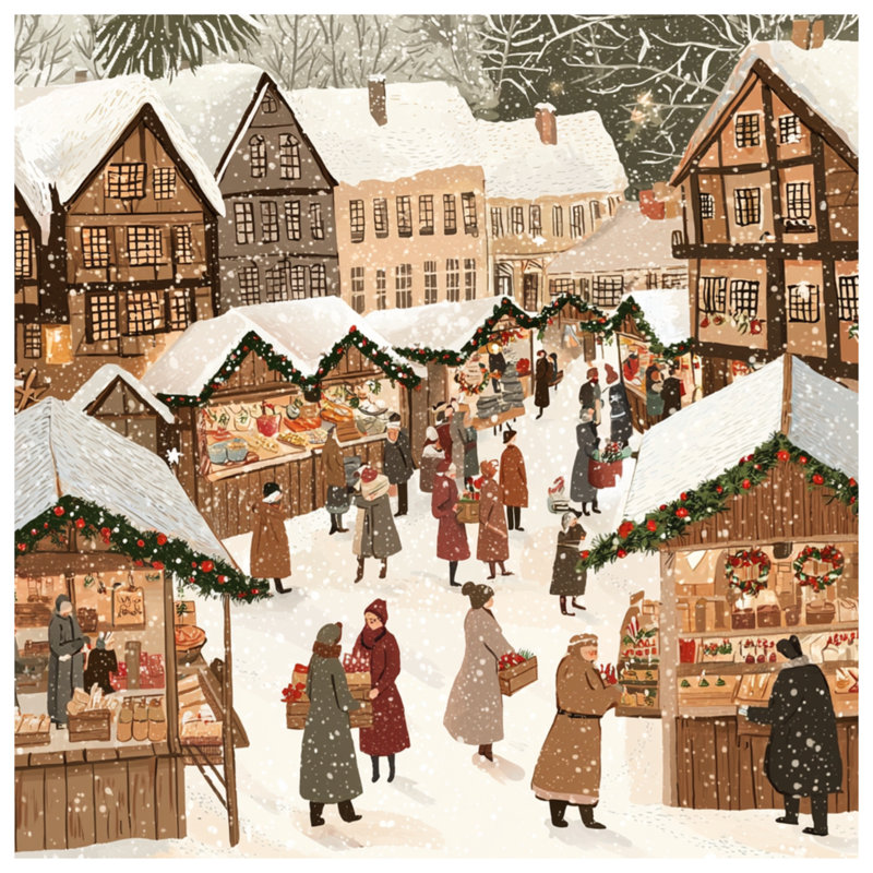 Winter Market Scene Comforter, Twin Extra Long