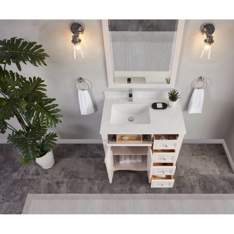 36" Solid Wood Sink Vanity  With 1' Artificial Stone Top, Dreamy White