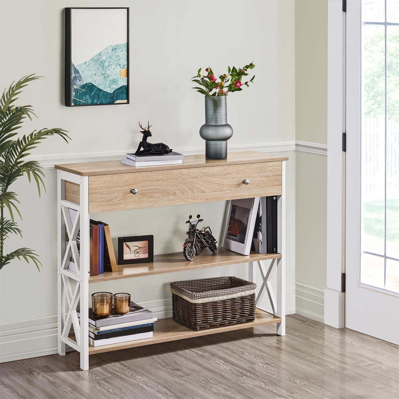Annam Console Table, Oak Wood, White, 80cm H x 100cm W x 30cm D
