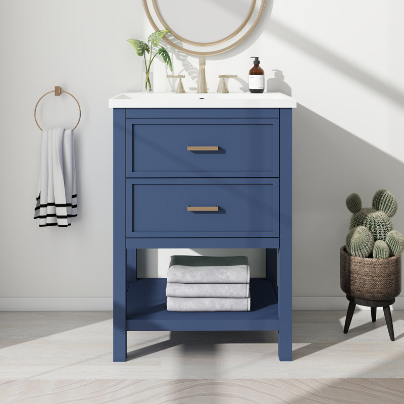 Meuble-lavabo simple 24 po avec plateau en résine Makson, Bleu