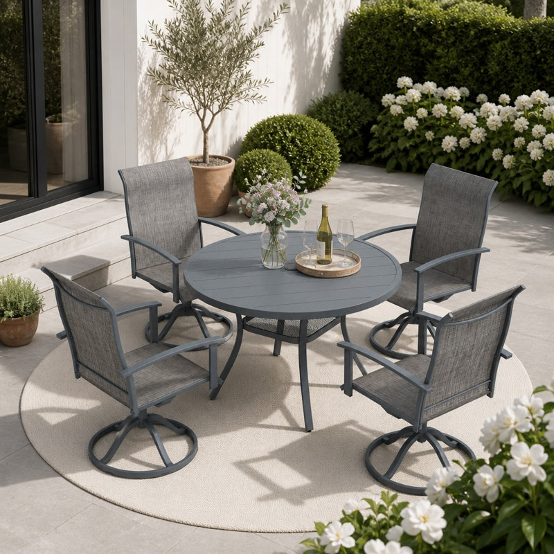 4-Person Square Patio Dining Set With 360°Swivel PVC-coated polyester Chairs, Gray/Gray