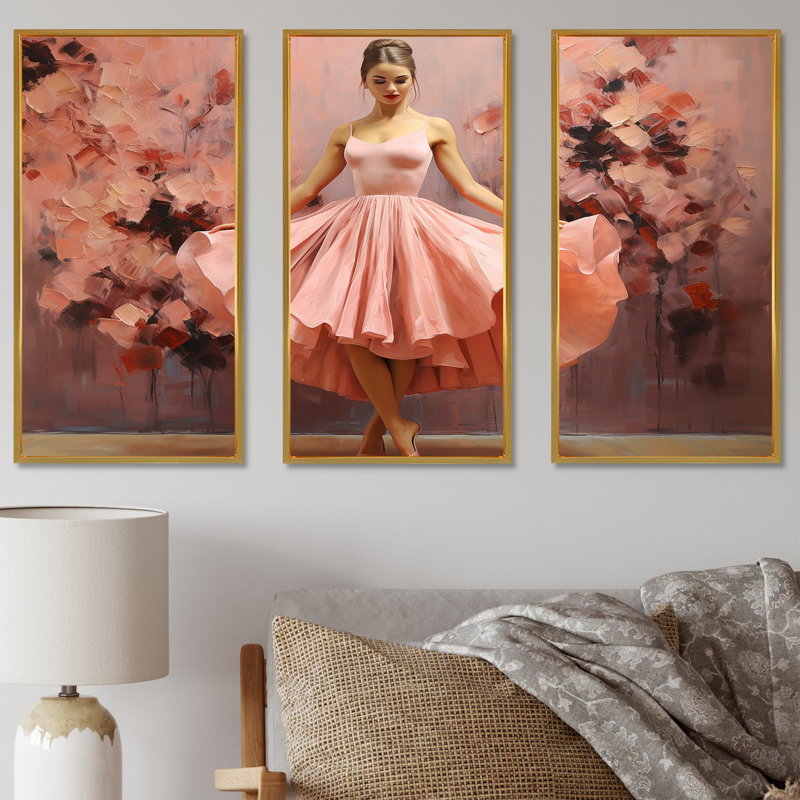 «Pink En Pointe Elegance Dance - Ballet», art mural, Cadre flottant doré, H 28 po x l 36 po