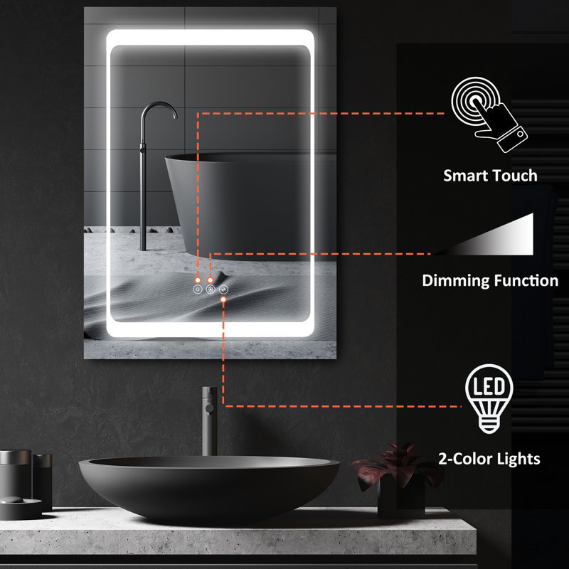 Armoire de salle de bain avec éclairage à DEL, organisateur à 3 tablettes, gradateur et 2 options de couleur avec tablettes de rangement éclairées argent, deux choix de luminosité, économiseur d'espace mural, acier inoxydable rouille