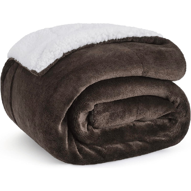 Couverture en micropolaire et sherpa 6 pi Velboa | Plusieurs couleurs | Lavable, Brown