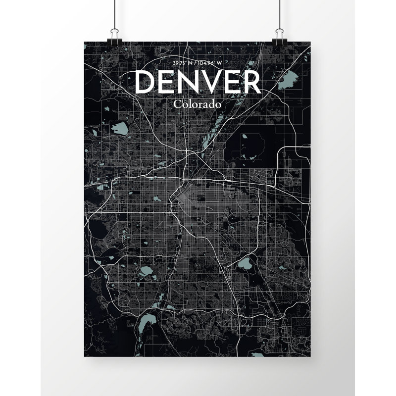 Denver City Map - Unframed Graphic Art Print on Paper, 70cm H x 50cm W x 0.13cm D, Black