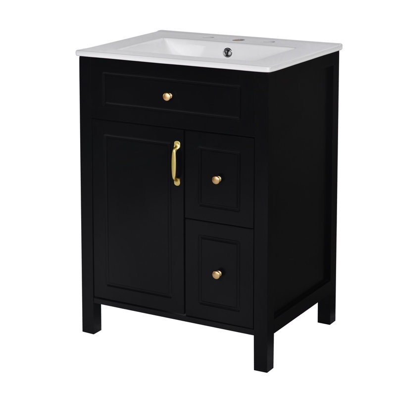 24-Inch Bathroom Vanity with Ceramic Sink, Black