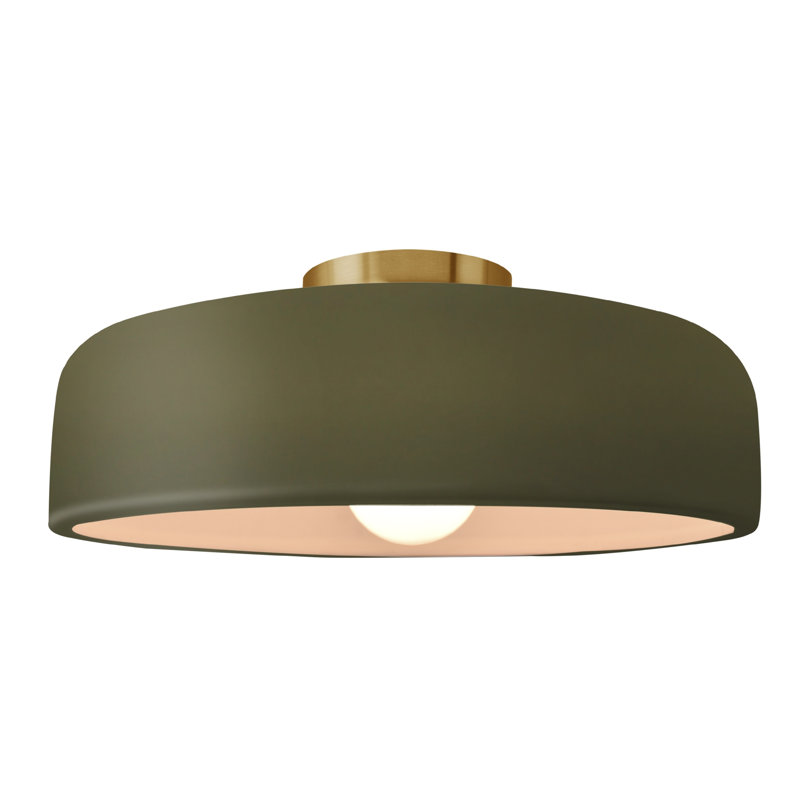 Plafonnier semi-encastré Radiance, Vert mat, Laiton brossé, H 6,5 po x l 16 po x P 16 po