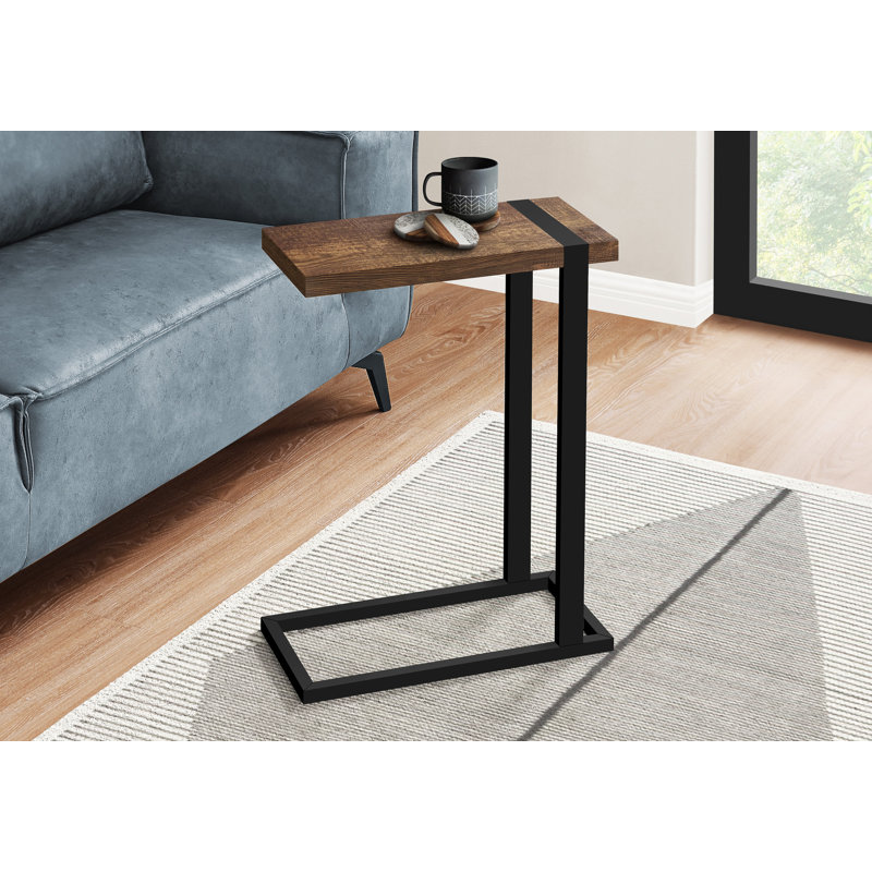 Table d'appoint, en forme de C, bout, côté, collation, salon, chambre à coucher, stratifié brun, métal noir, contemporain, moderne