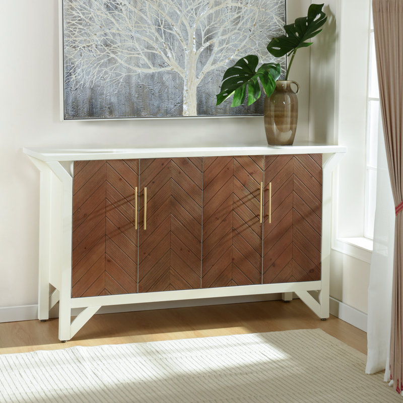 Norman Wyatt Home - Armoire à chevrons en bois 4 portes - Blanc