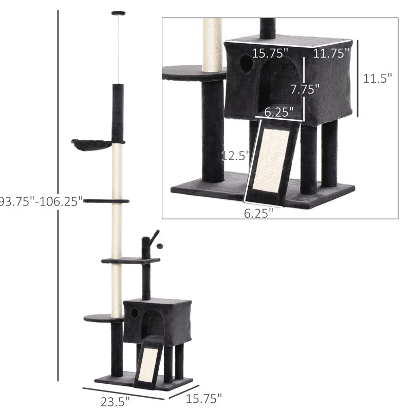 Centre d'activité pour chat de 106 po: avec grattoir, planche, pour chats, maximum 10 lb, gris