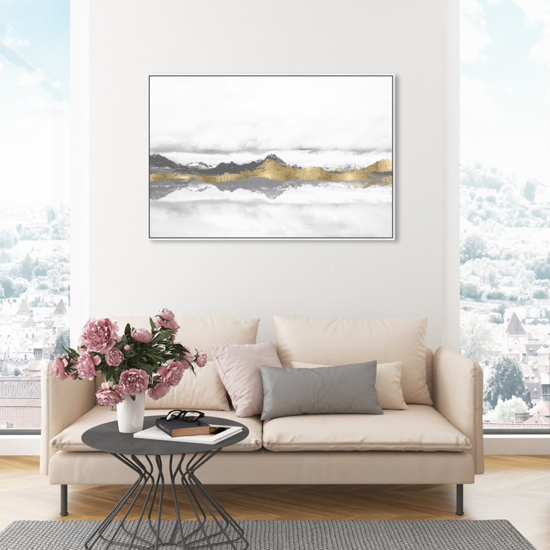 «Abstract Stood Still and Wondered Gold Mountains», reproduction d'art graphique sur toile tendue, H 30 po x l 45 po, Blanc