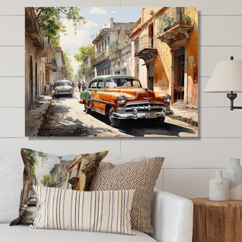 «Havana Orange Car», reproduction sur toile, H 12 po x l 20 po x P 1 po, Toile tendue