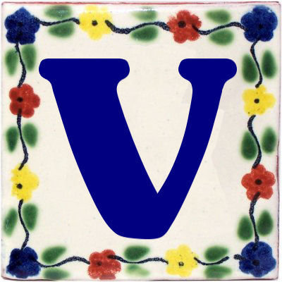 4.2" x 4.2" 2pcs TalaMex Bouquet Talavera Clay House Letter V