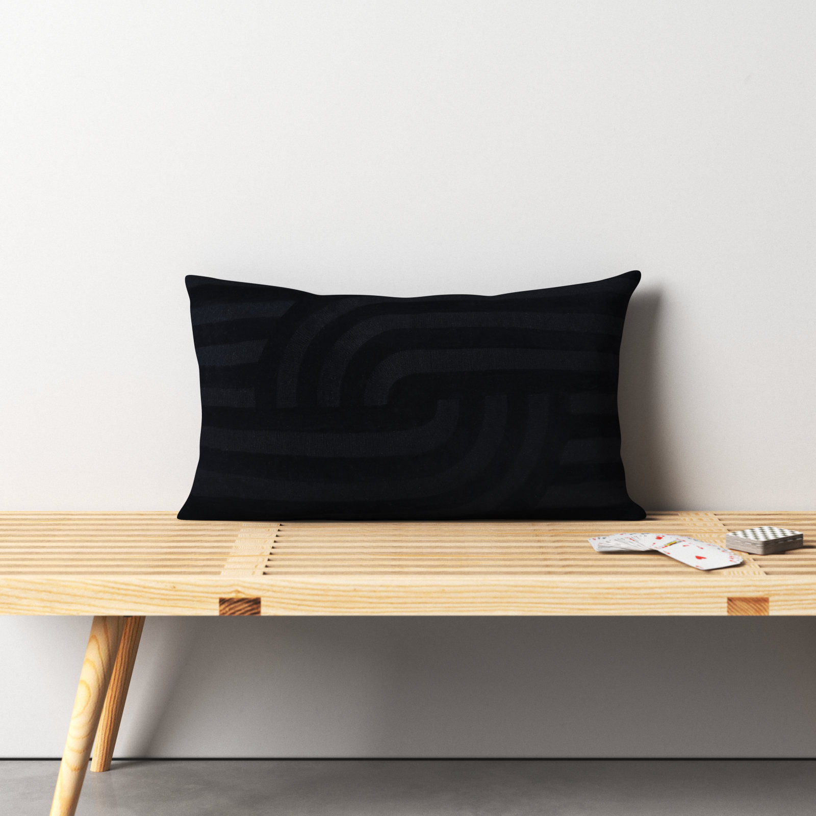 Embroidered Cotton Lumbar Throw Pillow, Black