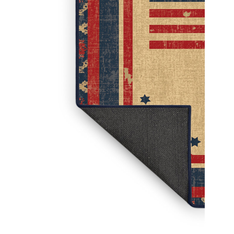 Soft Plush Esquibel July 4Th Modern & Contemporary Abstract Area Rug in Beige – Navy Binding, 6x9