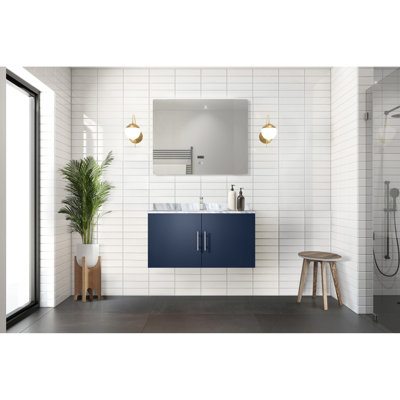 36 po L x P 22 po. Meuble-lavabo bleu marine avec miroir à DEL inclus - Installation rapide, espace de rangement spacieux, capacité incluse