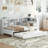 Wooden Daybed With Twin Trundle, Daybed With Storage Shelf And USB Charging Ports,White