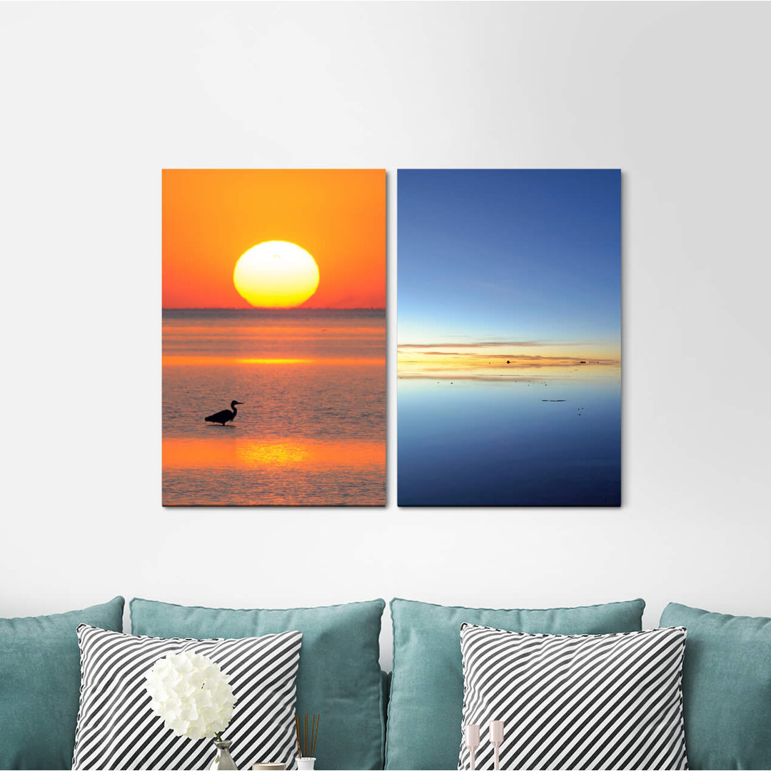 2-tlg. Leinwandbilder-Set - Fotografie „Sunset Sea Horizon Evening Reds Warm Restful Positive Energy”