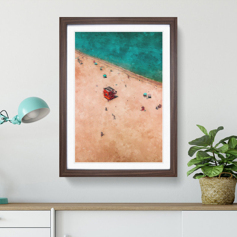 South Beach In Miami Painting - Framed Print, Walnut Framed, 87cm H x 62cm W x 2cm D