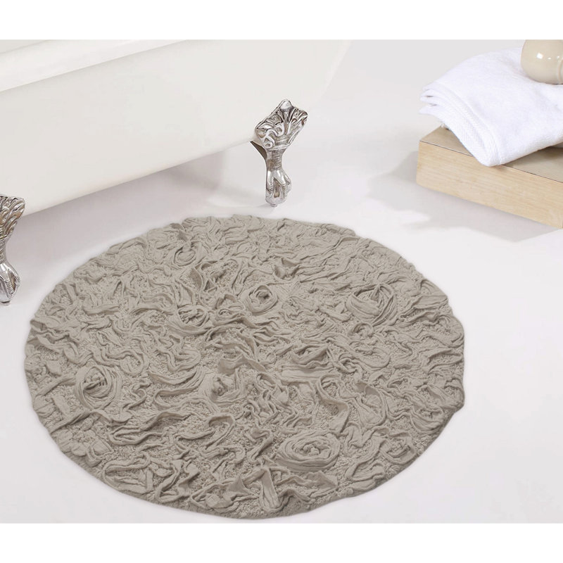 Taki Cotton Round Bath Rug, 30" Round, Linen