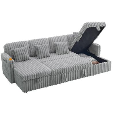 Canapé-lit modulaire en velours côtelé moelleux en U avec lit escamotable et méridienne double de rangement pour le salon