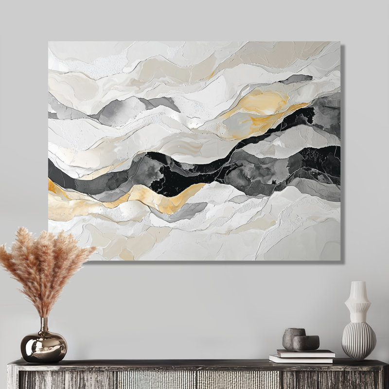 Gris, peinture noire, rivière de dérive, art cinétique - art cinétique mural, H 16 po x l 32 po, Toile tendue