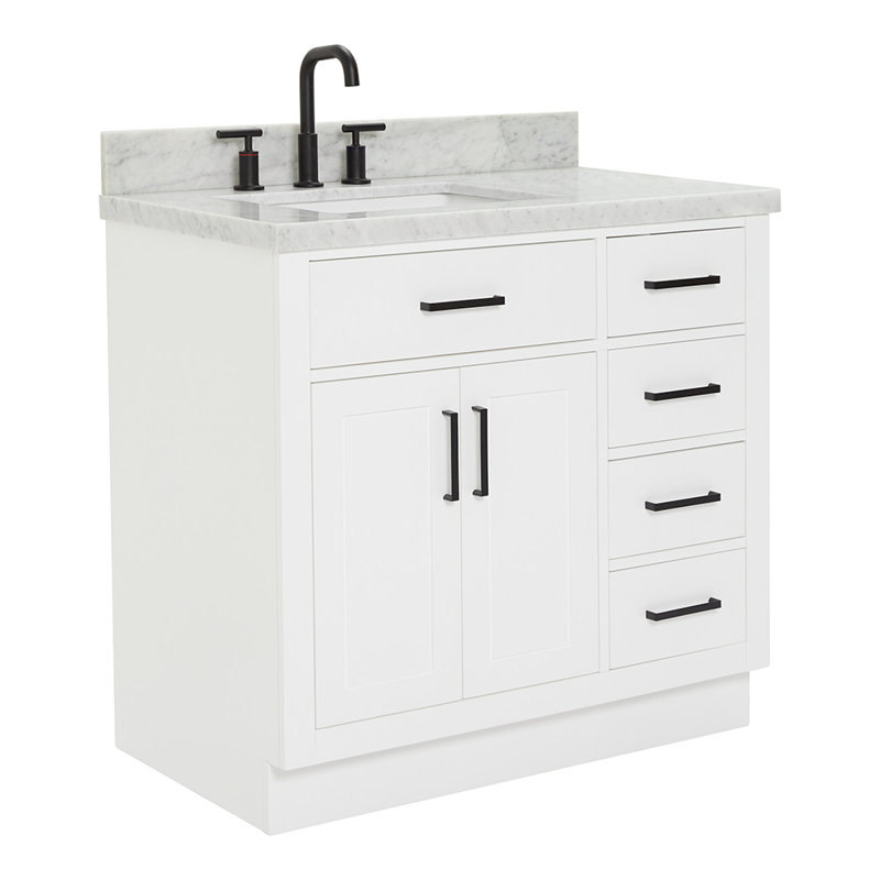 ARIEL HEPBURN 37 IN RIGHT OFFSET RECTANGULAR SINK VANITY 1,5 IN, White, Rectangular, Left