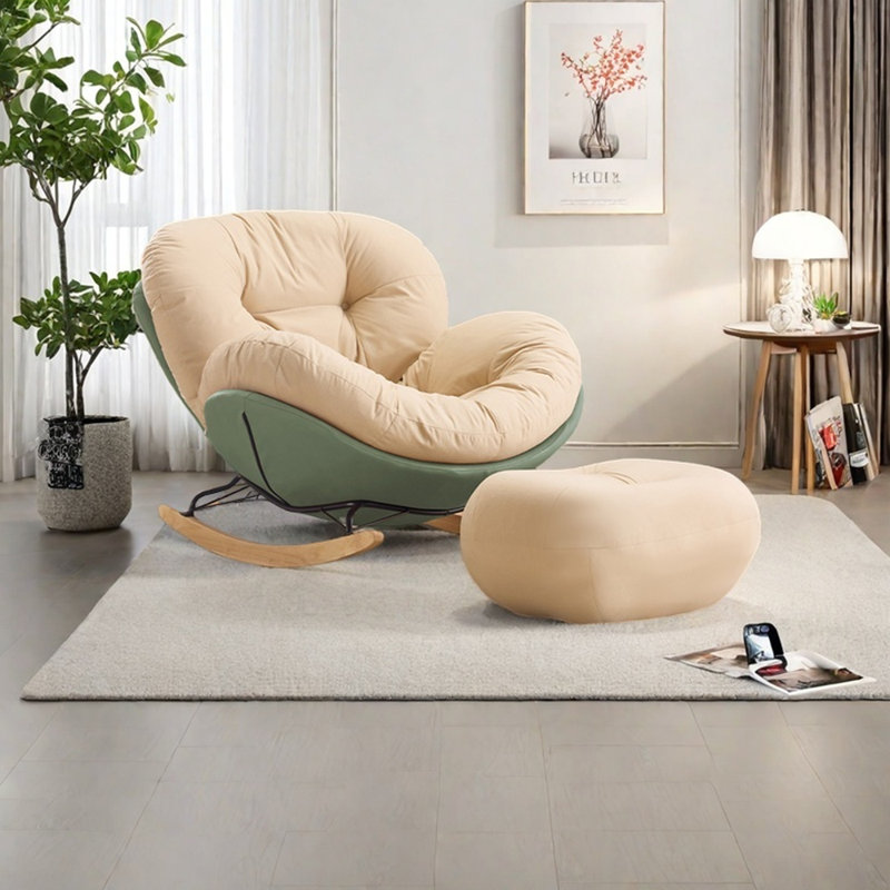 Chaise berçante ergonomique en métal capitonné, Vert / beige