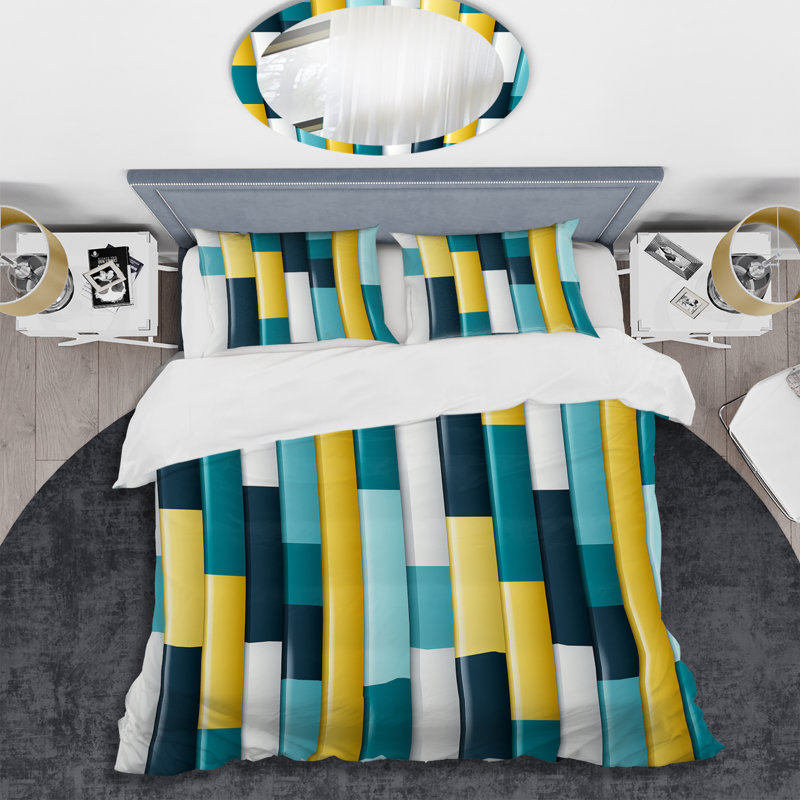 Ensemble de housse de couette à rayures vertes et jaunes Harmony IV, Housse de couette pour très grand lit et 2 très