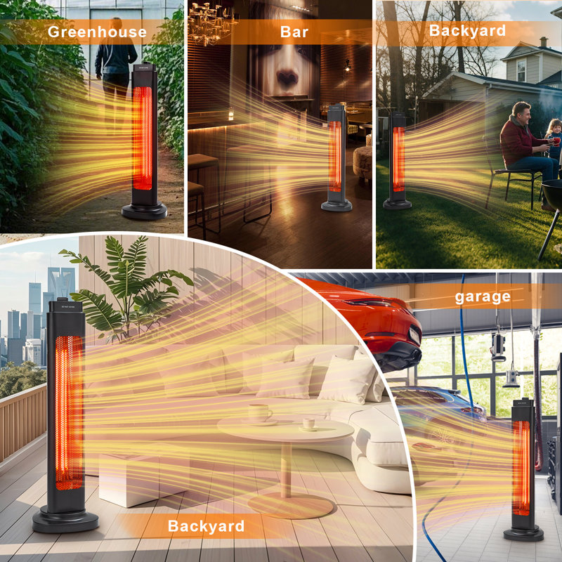 Black Electric Outdoor Infrared Patio Heater with Adjustable Heat Levels