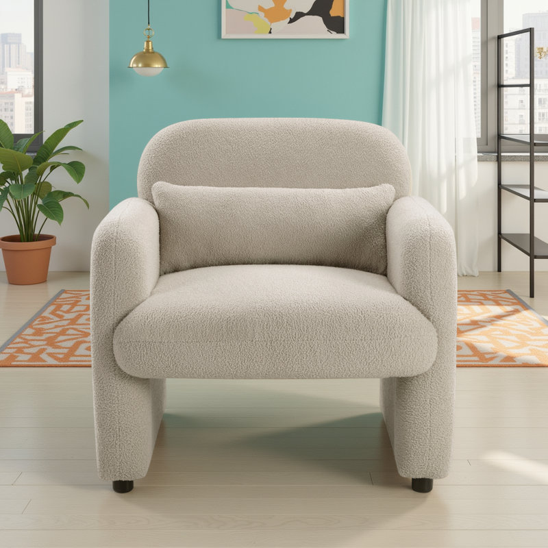 Méridienne Boucle - Chaise longue contemporaine avec support à ressorts ensachés et coussin assorti, Brun