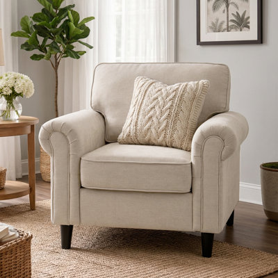 Fauteuil d'appoint rembourré à accoudoirs roulés Luelle