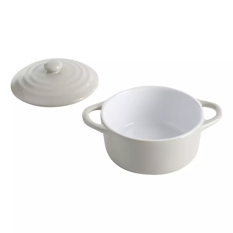 Ensemble de petites casseroles ovales en grès avec couvercle Martha Stewart, 6,38 po x 4,5 po, Gris requin