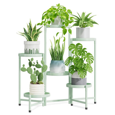 6 Tier Plant Stand with 10 inch Wide Tray, Corner Metal Flower Rack, Folding and Portable, Applicable in Living Room, Patio and Porch