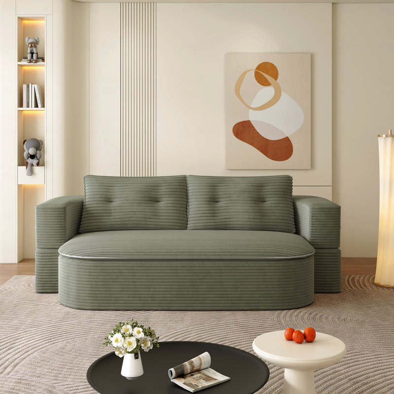 Canapé 78,7 po moderne 2-en-1 pliable avec couverture fonctionnelle et 2 coussins moelleux, canapé en velours côtelé moelleux confortable, canapé-lit convertible, canapé à siège profond