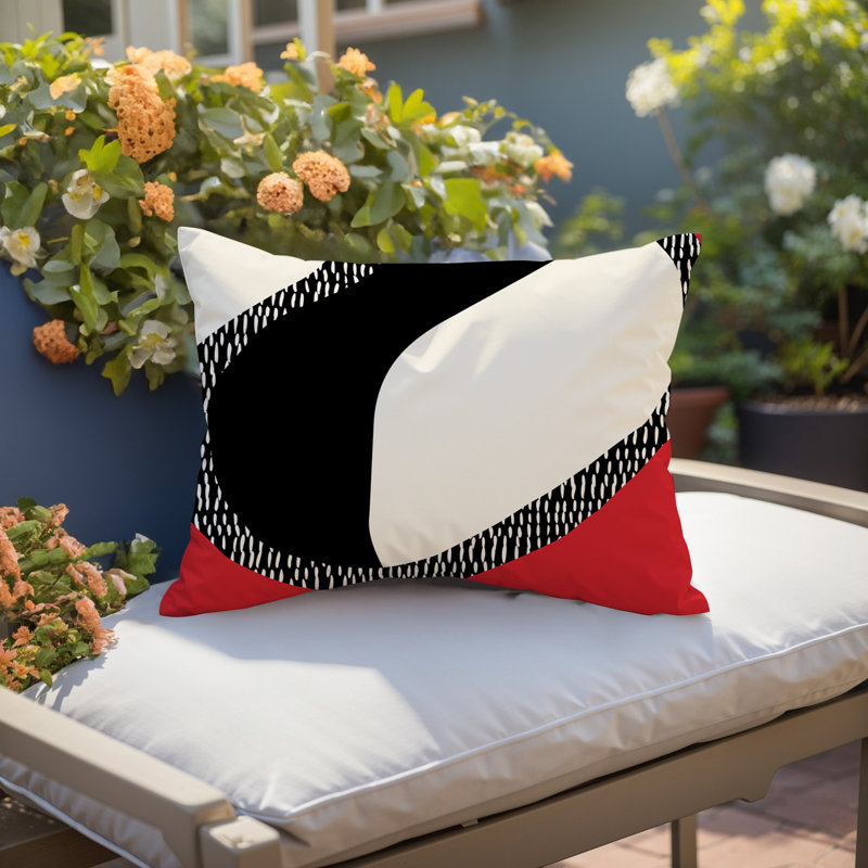 Coussin lombaire réversible intérieur / extérieur Vikka, H 14 po x l 20 po, Rouge / noir / blanc cassé, Daya