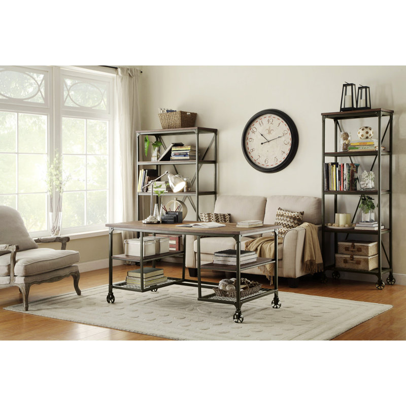 Bureau en bois massif Rahil, Naturel