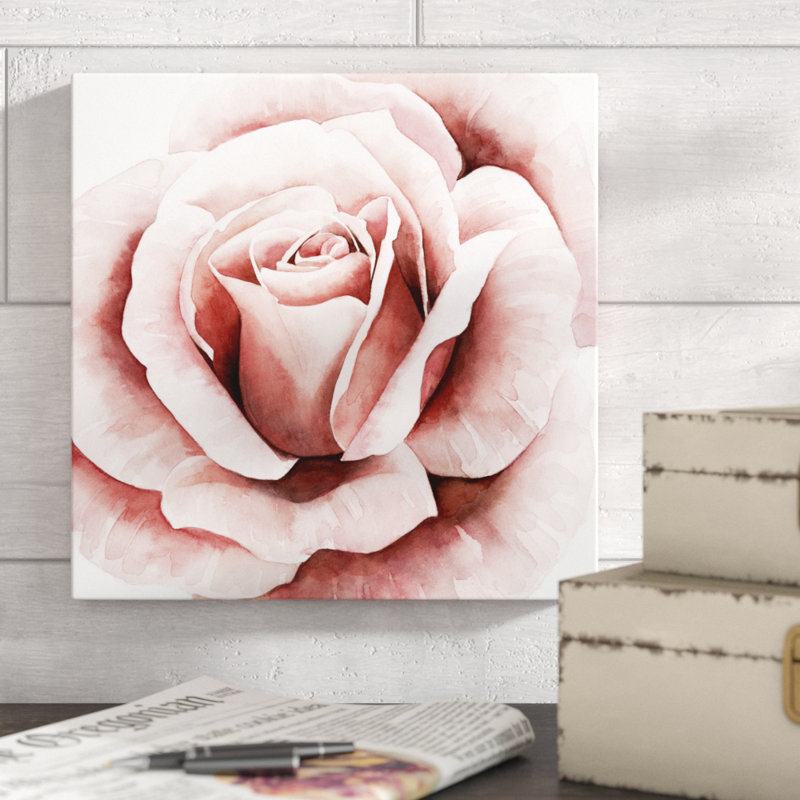 «Pink Rose II», peinture sur toile, H 12 po x l 12 po x P 1,25 po, Toile tendue