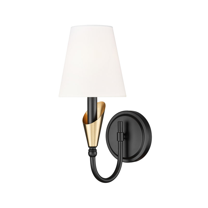 Applique murale moderne Elvin, Une lumière, H 14 po x l 5,75 po x P 8,5 po, Noir mat / Or