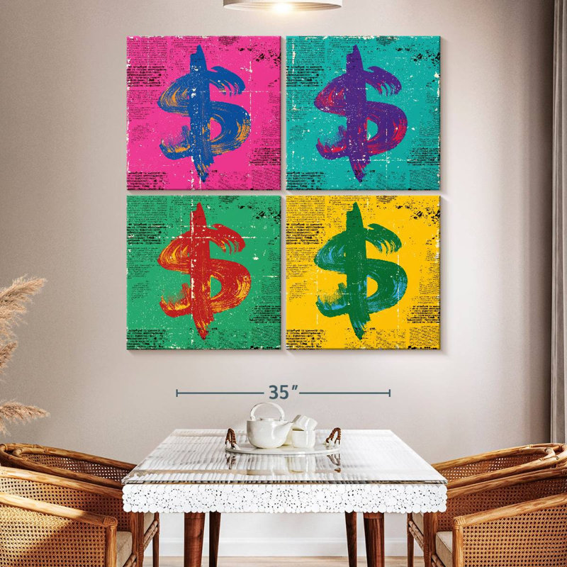 Kerner Grungy Dollar Signs, 50" H x 50" W