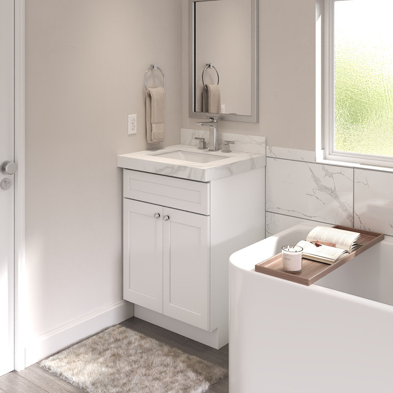 Comptoir de meuble-lavabo Furinno, Bol simple, Blanc de Carrare, Central