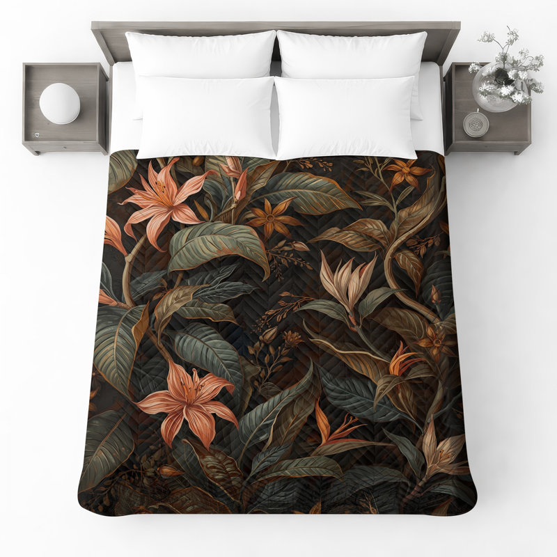 Couvre-lit matelassé à motif floral tropical, Très grand lit