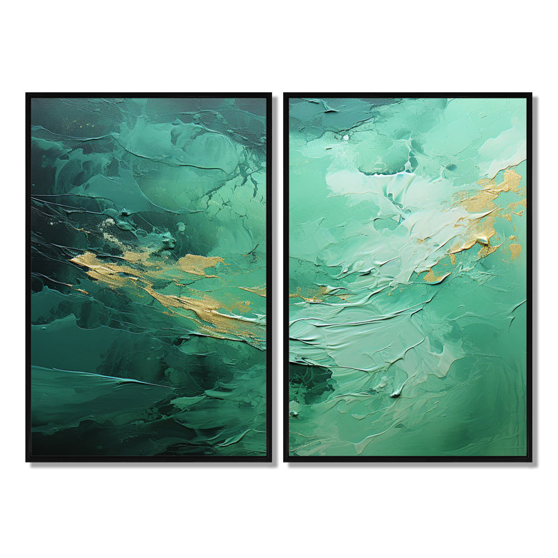 Ensemble de 2 décorations murales Emerald Euphoria I - Paysages abstraits, Black, 36" H x 48" W
