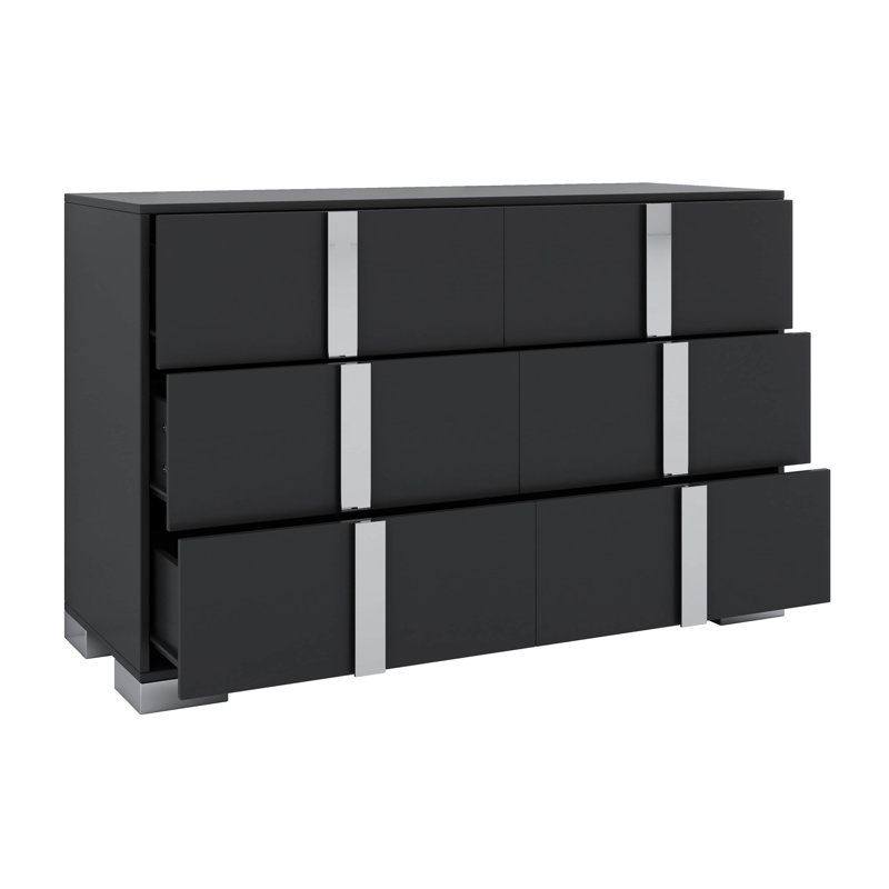 Commodes à 6 tiroirs avec poignées, commode de rangement moderne avec plateau large, Noir